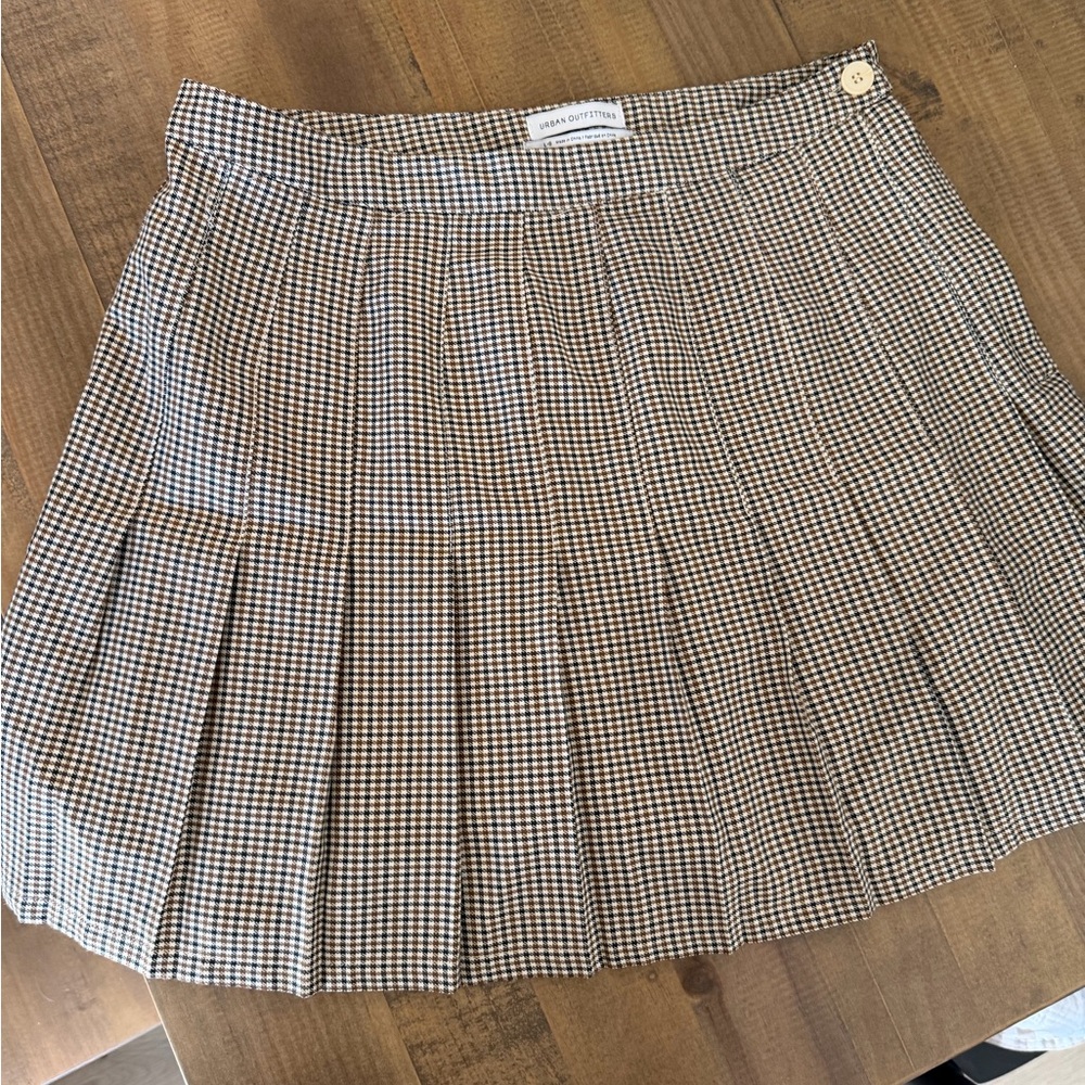 Urban Outfitters Brown Checkered Pleated Skirt